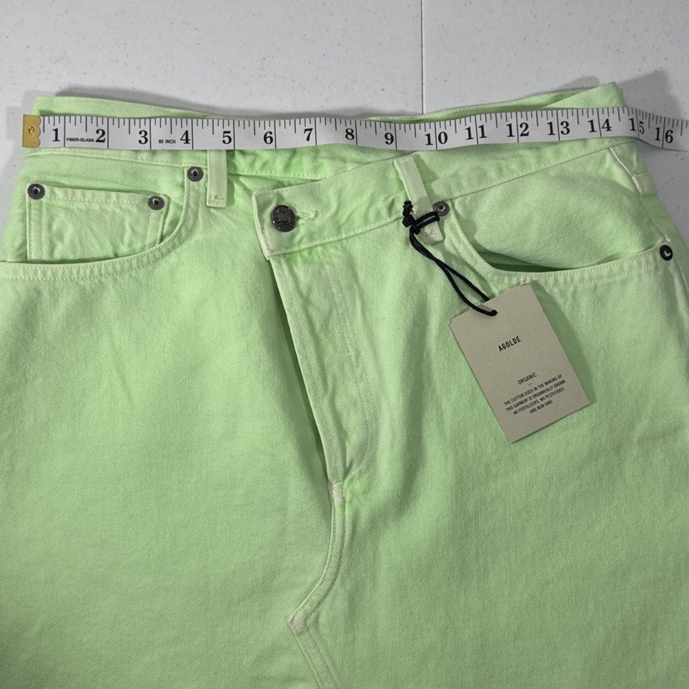 AGOLDE Criss Cross High Rise Denim Mini skirt 27 Lime Green $265 Made in USA - Picture 8 of 16